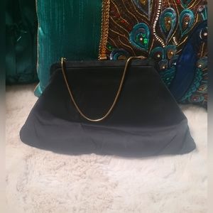 No Brand, Vintage black purse with gold accents, chain, and rhinestones.